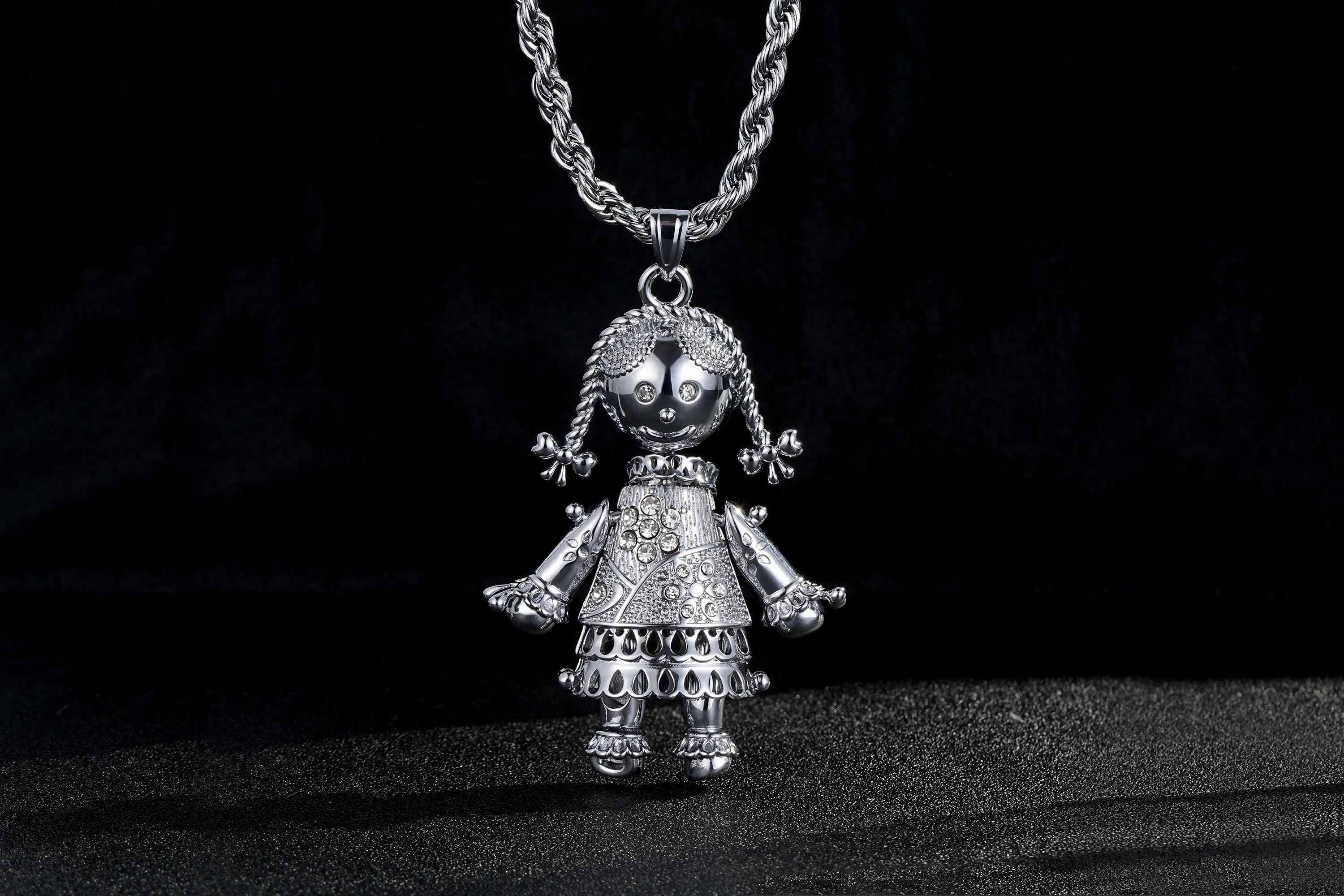 Silver XL Heart Rag Doll Pendant Necklace 24inches - Image 3