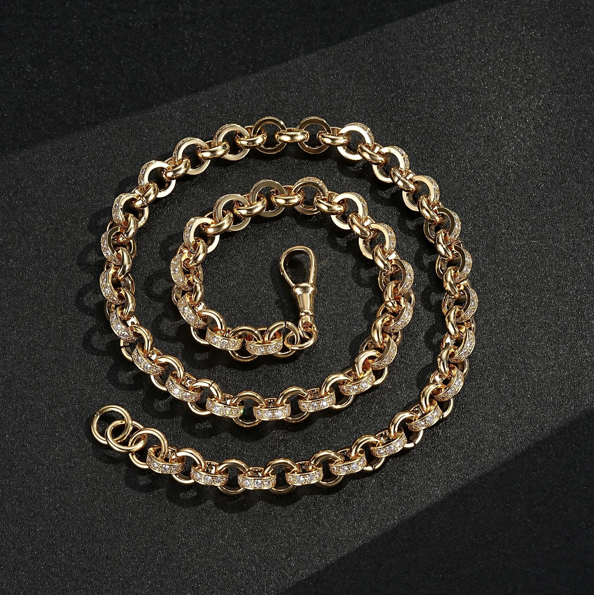 10mm Gold Alternate Pattern Belcher Chain with Albert Clasp 24 Inch