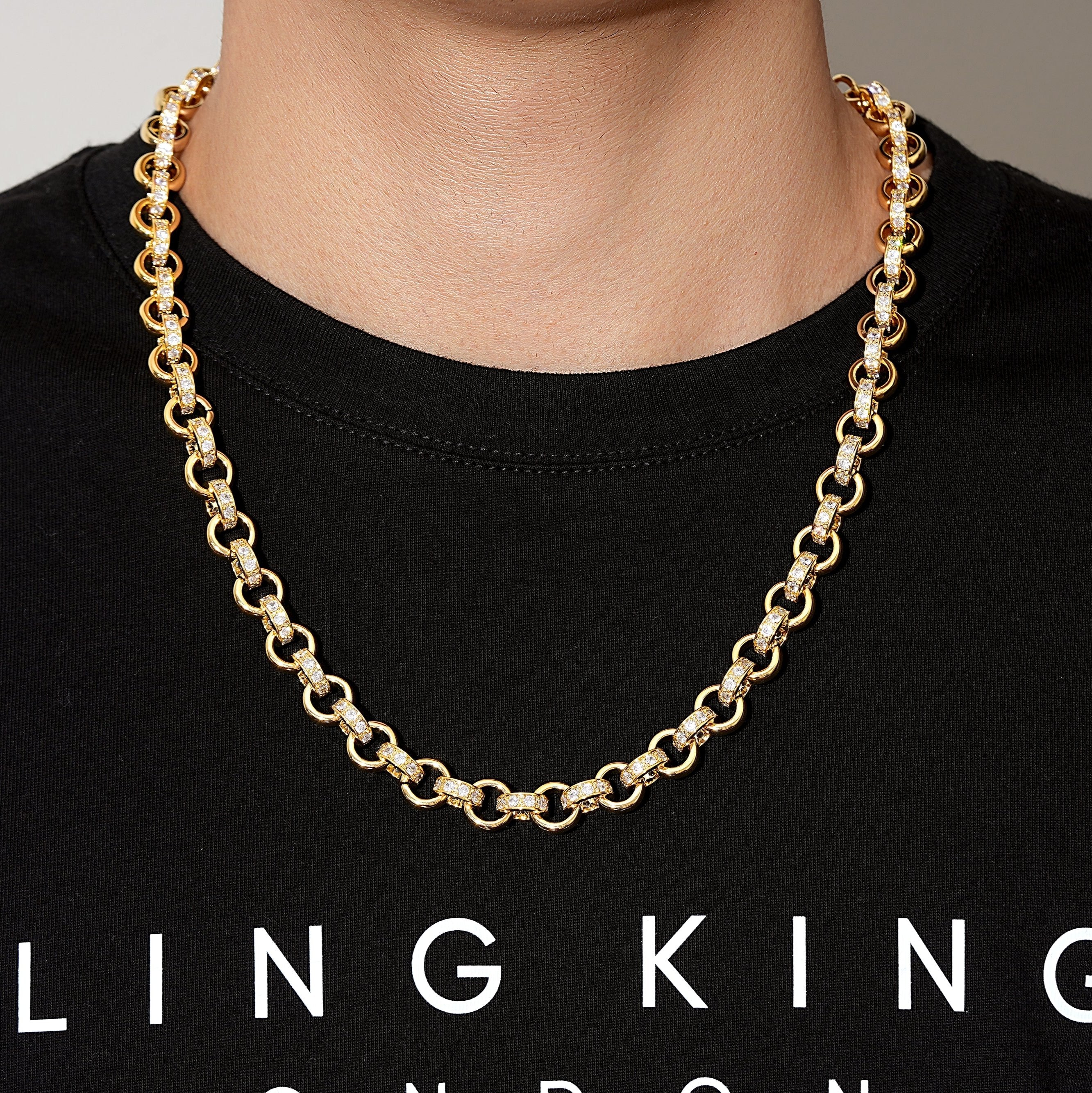 10mm Gold Alternate Pattern Belcher Chain with Albert Clasp 24 Inch - Image 2