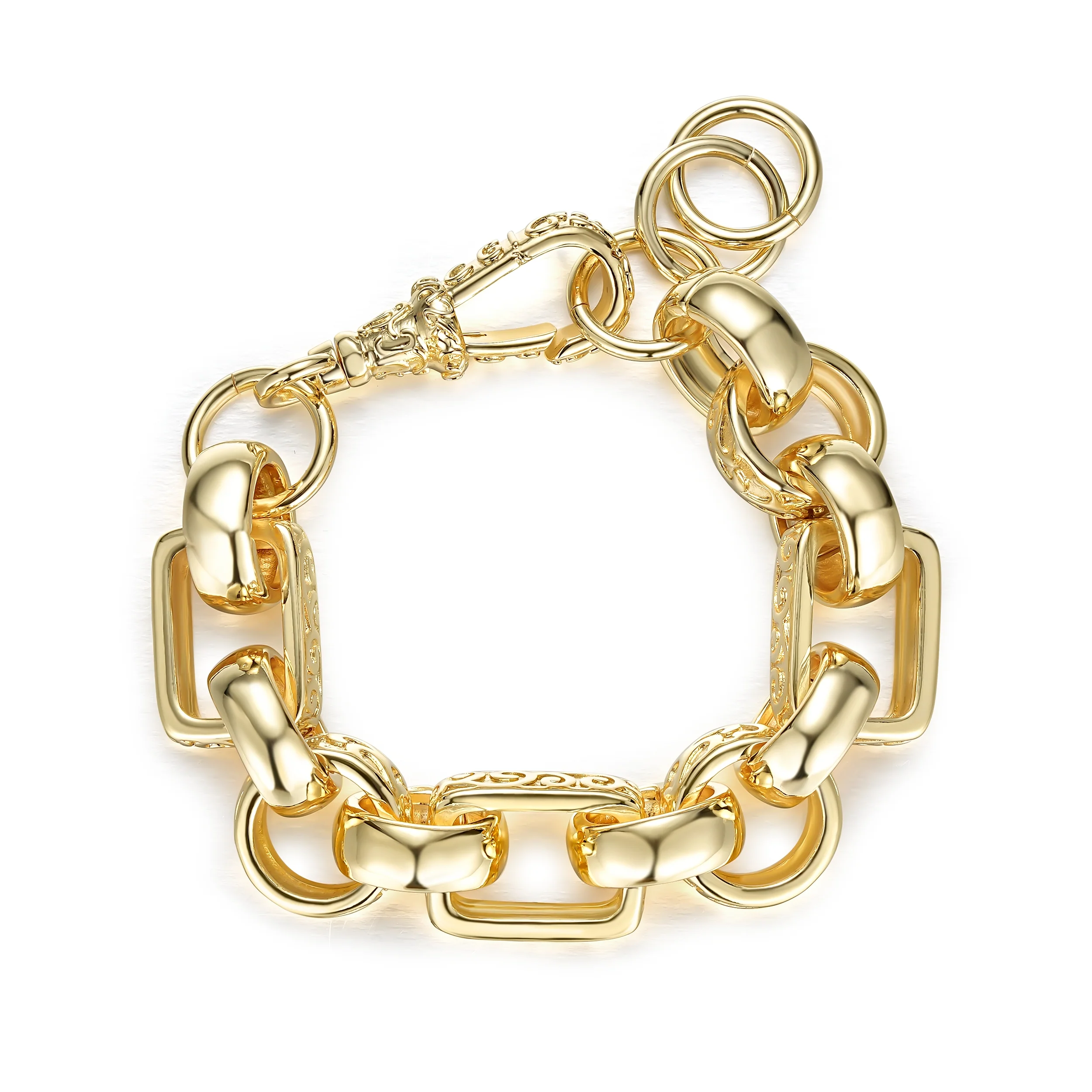 Luxury Gold 10mm Gypsy Link Belcher Bracelet with Albert Clasp - Image 4