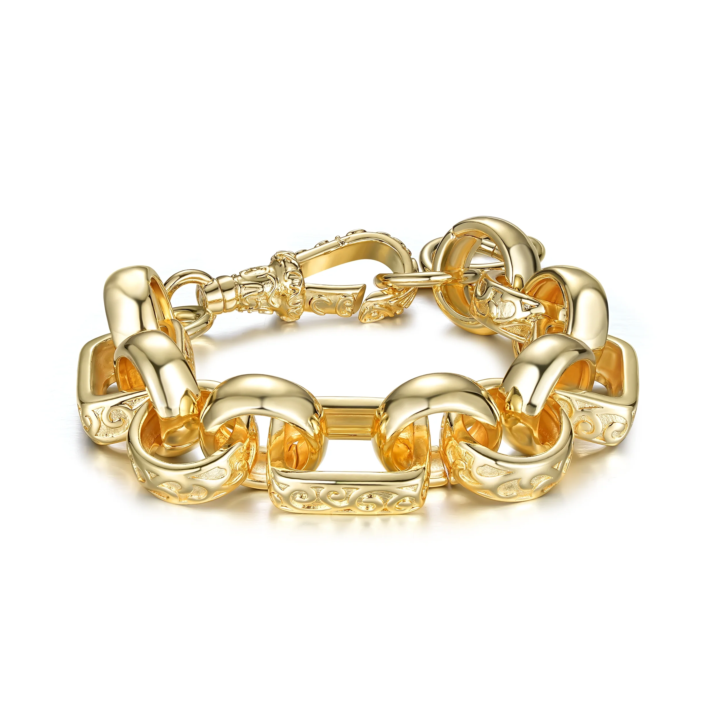 Luxury Gold 10mm Gypsy Link Belcher Bracelet with Albert Clasp - Image 5
