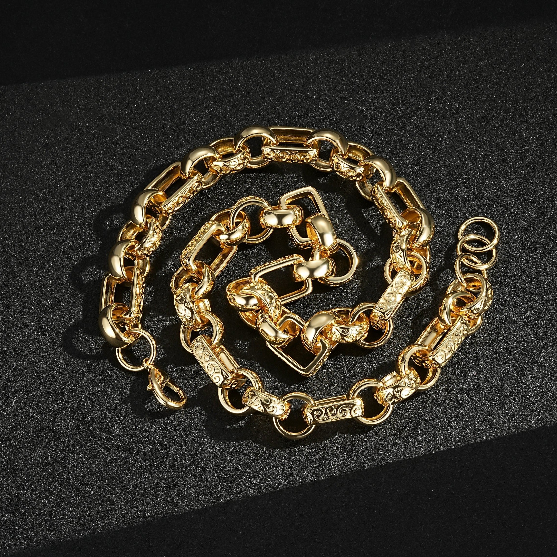 18mm Gold Gypsy Belcher Chain with Albert Clasp 24 Inch