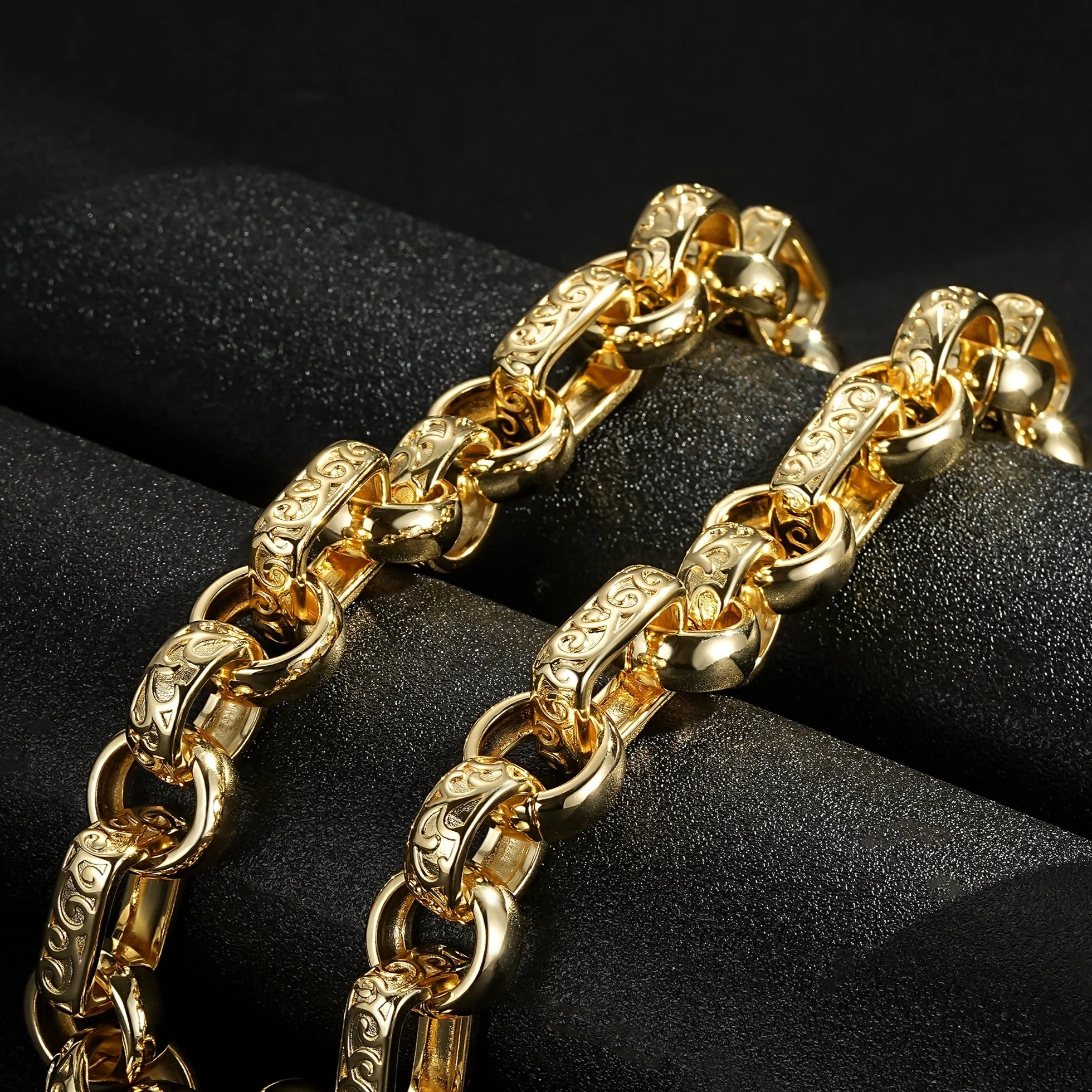 18mm Gold Gypsy Belcher Chain with Albert Clasp 24 Inch - Image 2