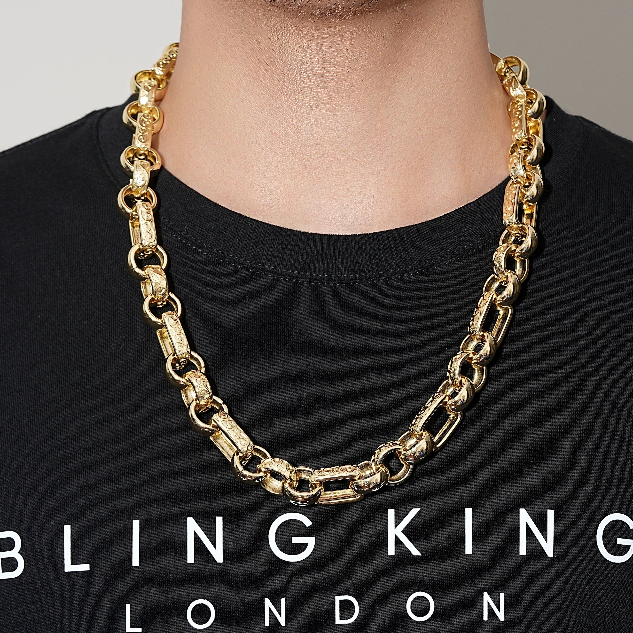 18mm Gold Gypsy Belcher Chain with Albert Clasp 24 Inch - Image 3