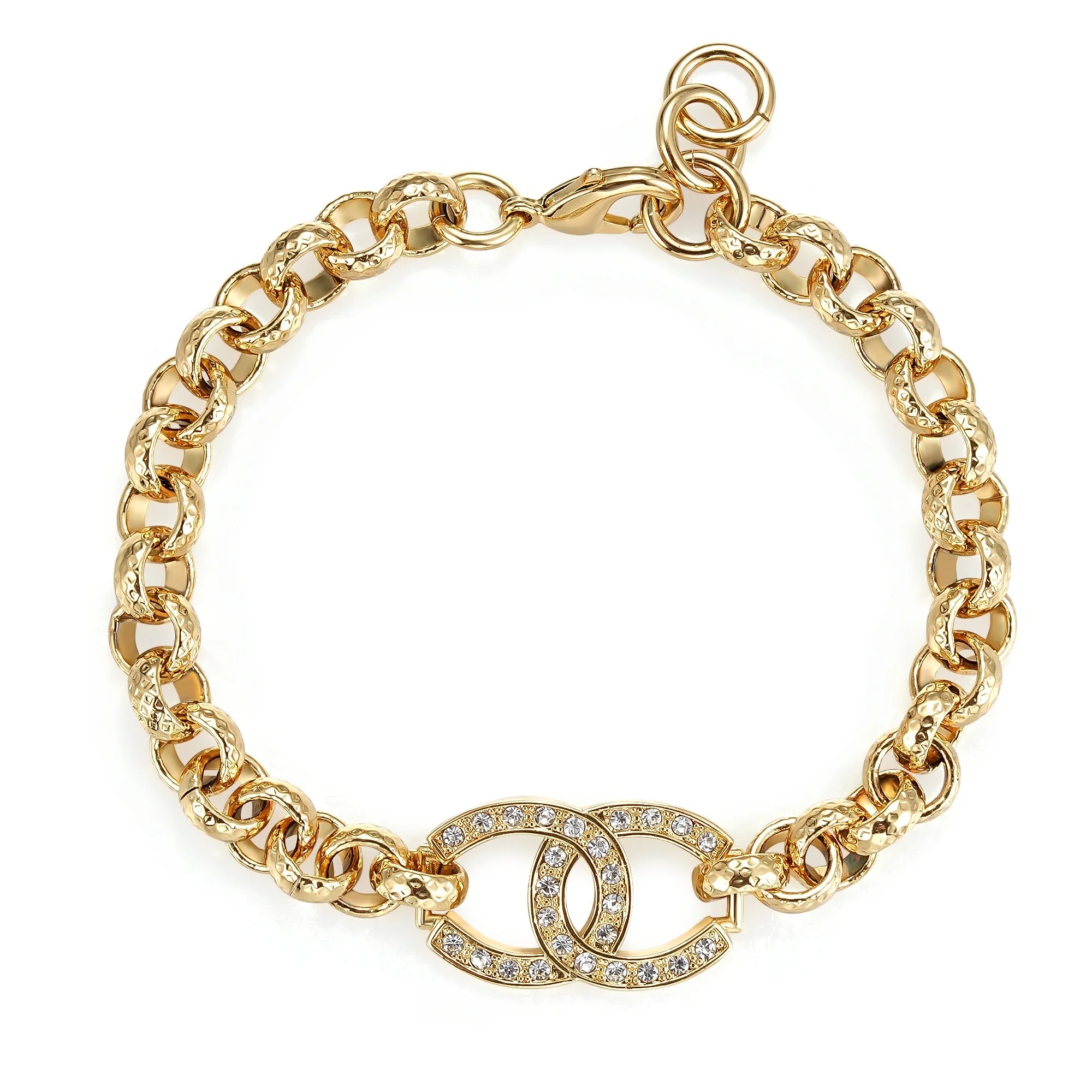 Luxury Gold 8-Inch Horseshoe Belcher Bracelet With Stone Crystals for Kids - Image 4