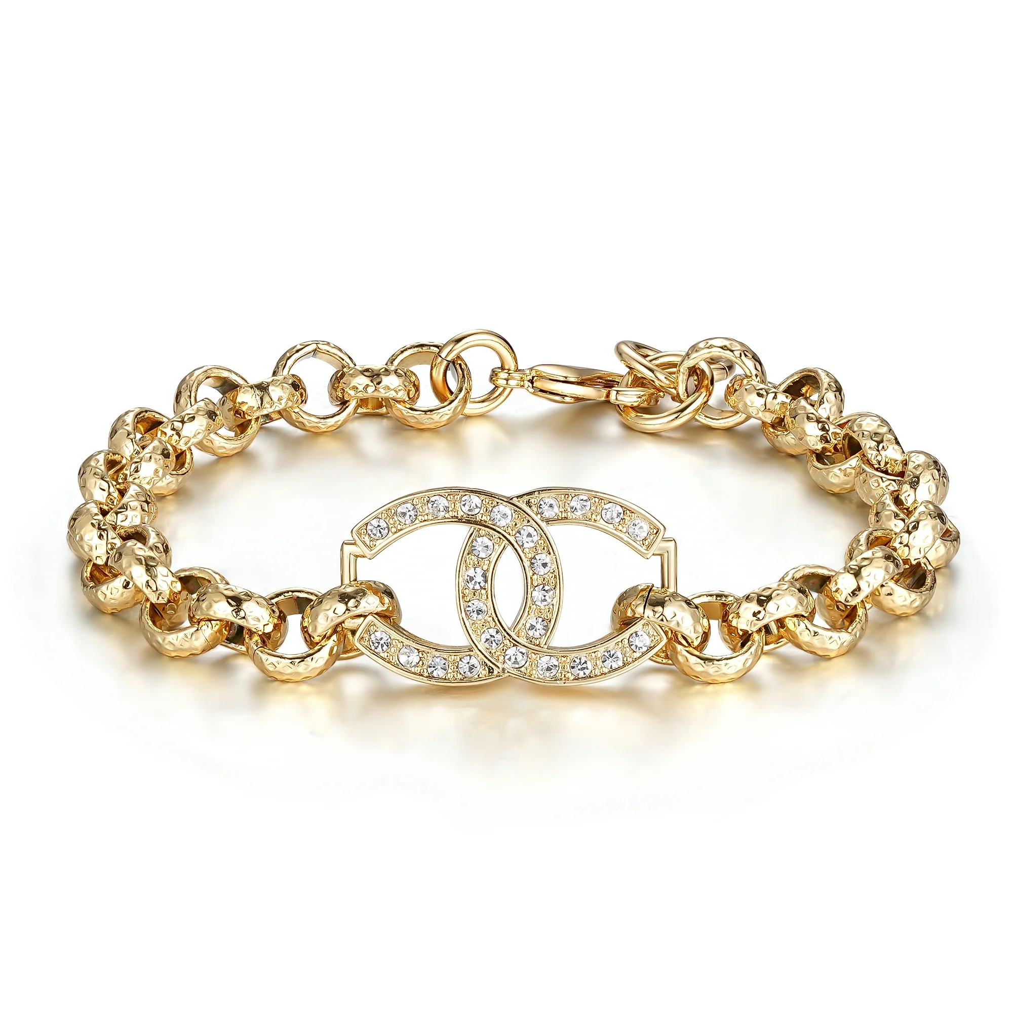 Luxury Gold 8-Inch Horseshoe Belcher Bracelet With Stone Crystals for Kids - Image 5