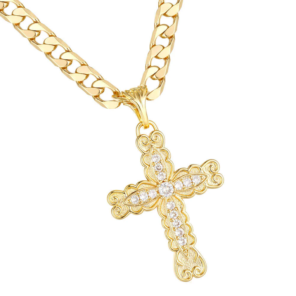 Gold Ornate Cross Pendant Necklace - Image 6