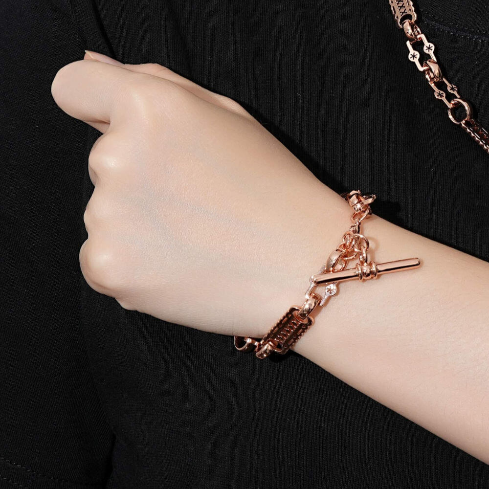 Rose Gold Stars and Bars T-Bar Bracelet 9mm - Image 4