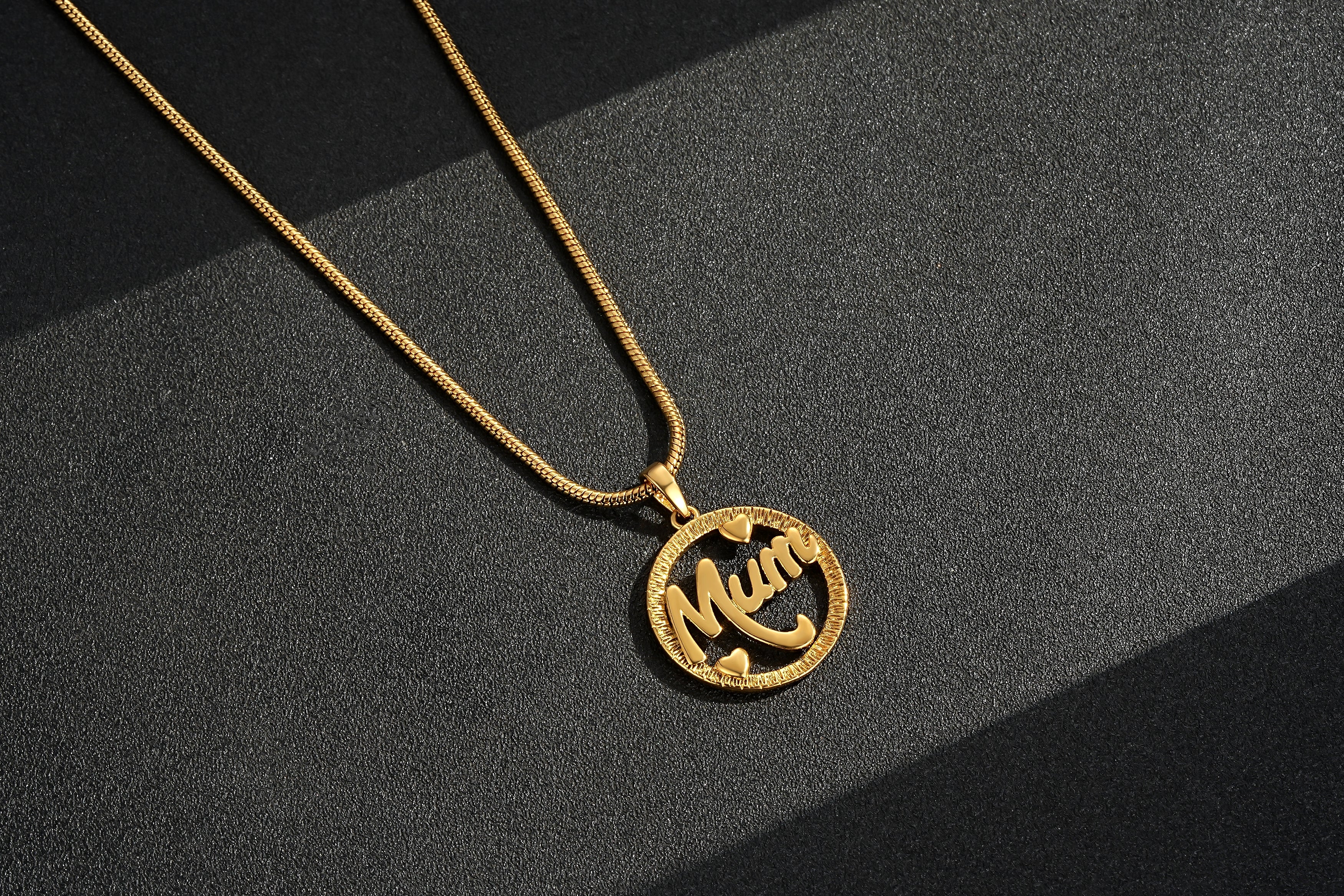 Gold MUM Pendant Necklace 22inches