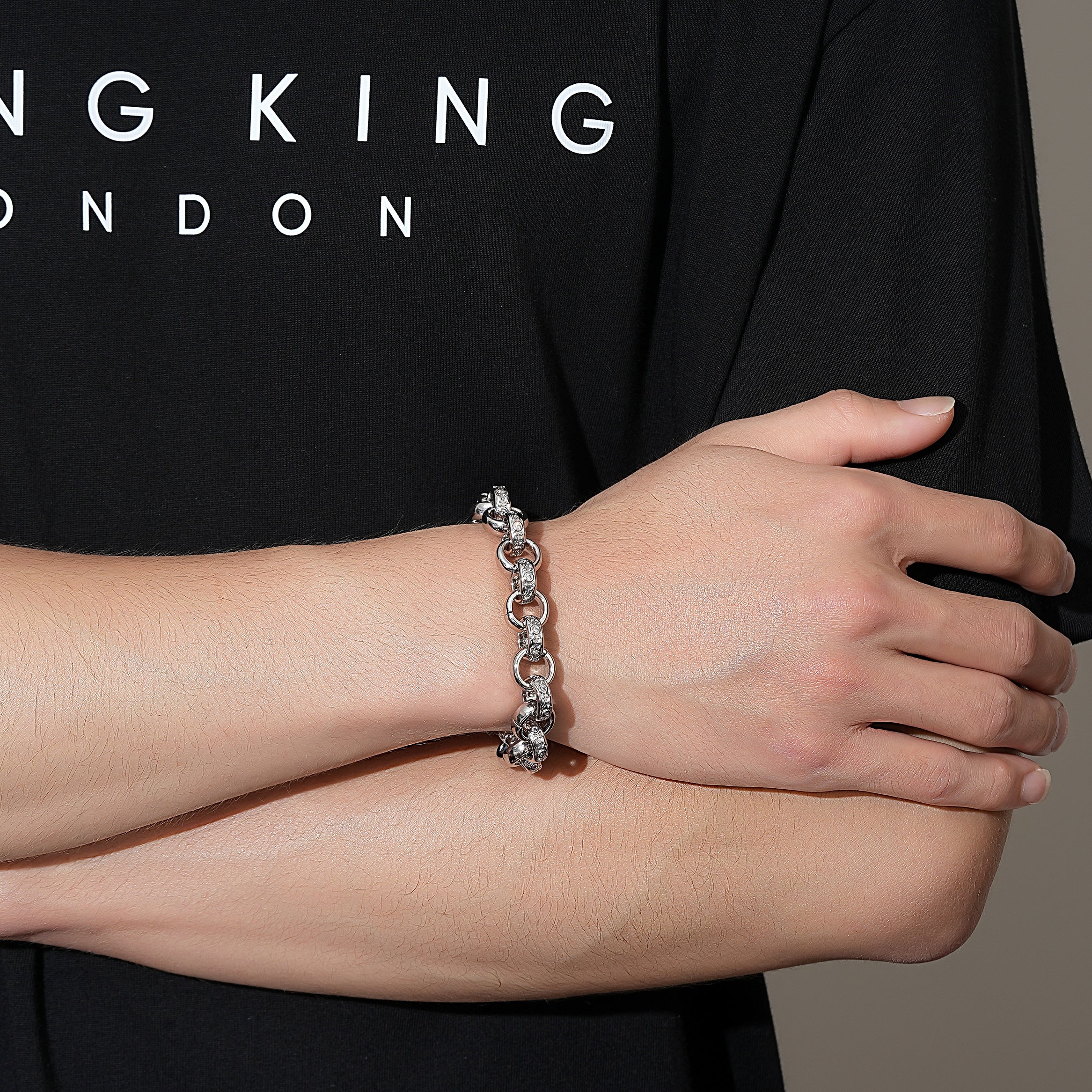 Silver Crystal Belcher Bracelet 12mm - Image 6