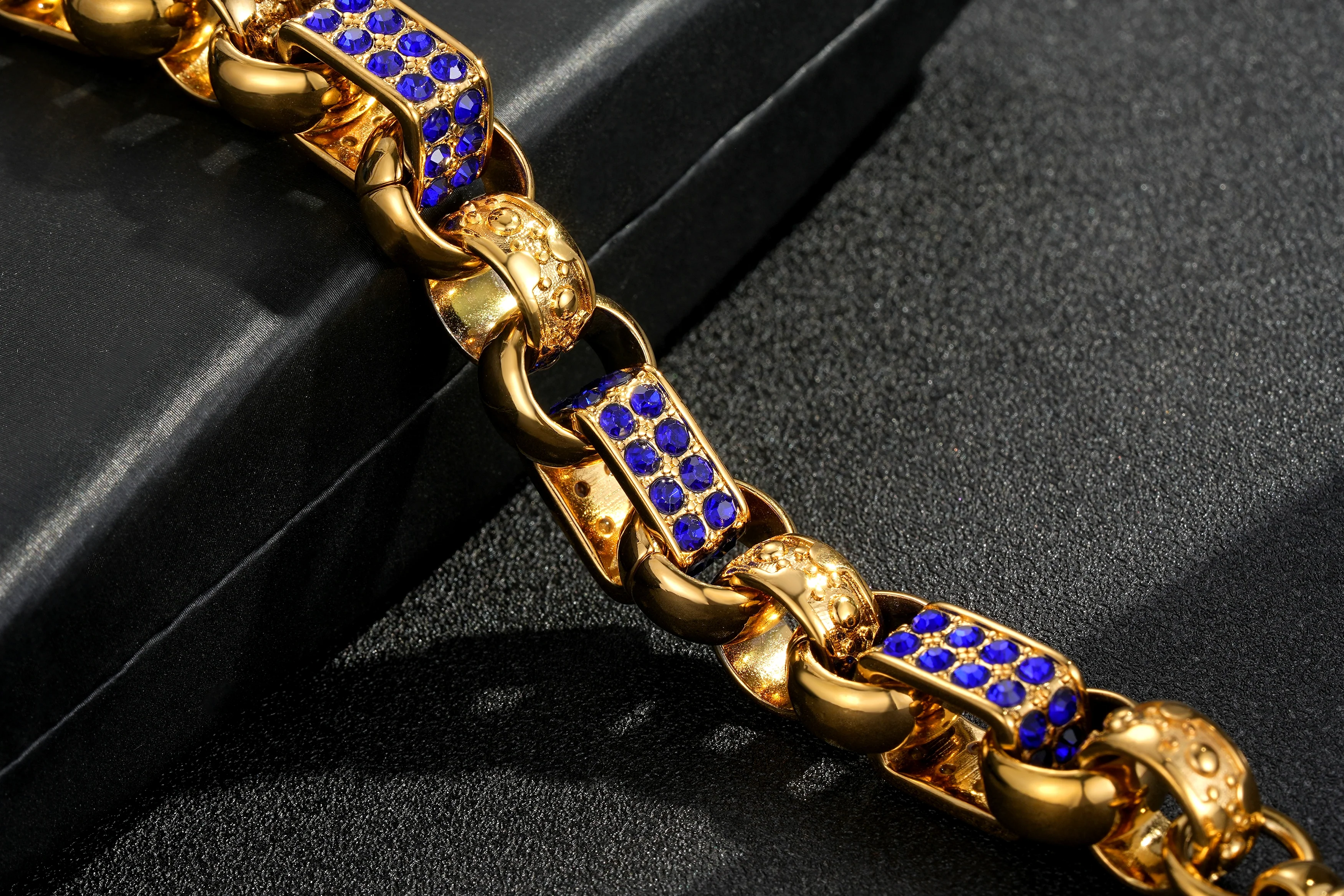 Gold Sapphire Gypsy Link Bracelet 13mm - Image 2