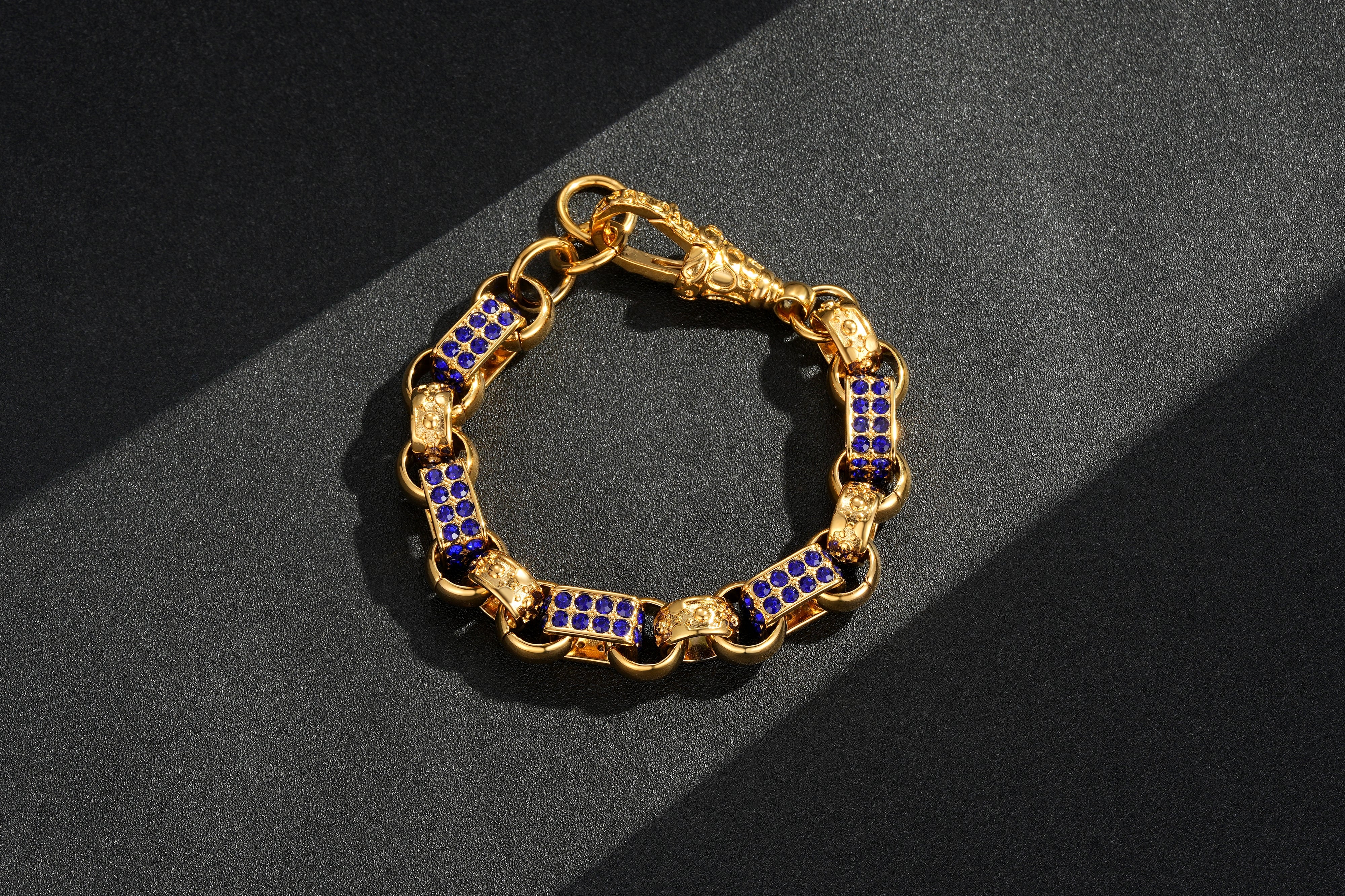 Gold Sapphire Gypsy Link Bracelet 13mm - Image 3