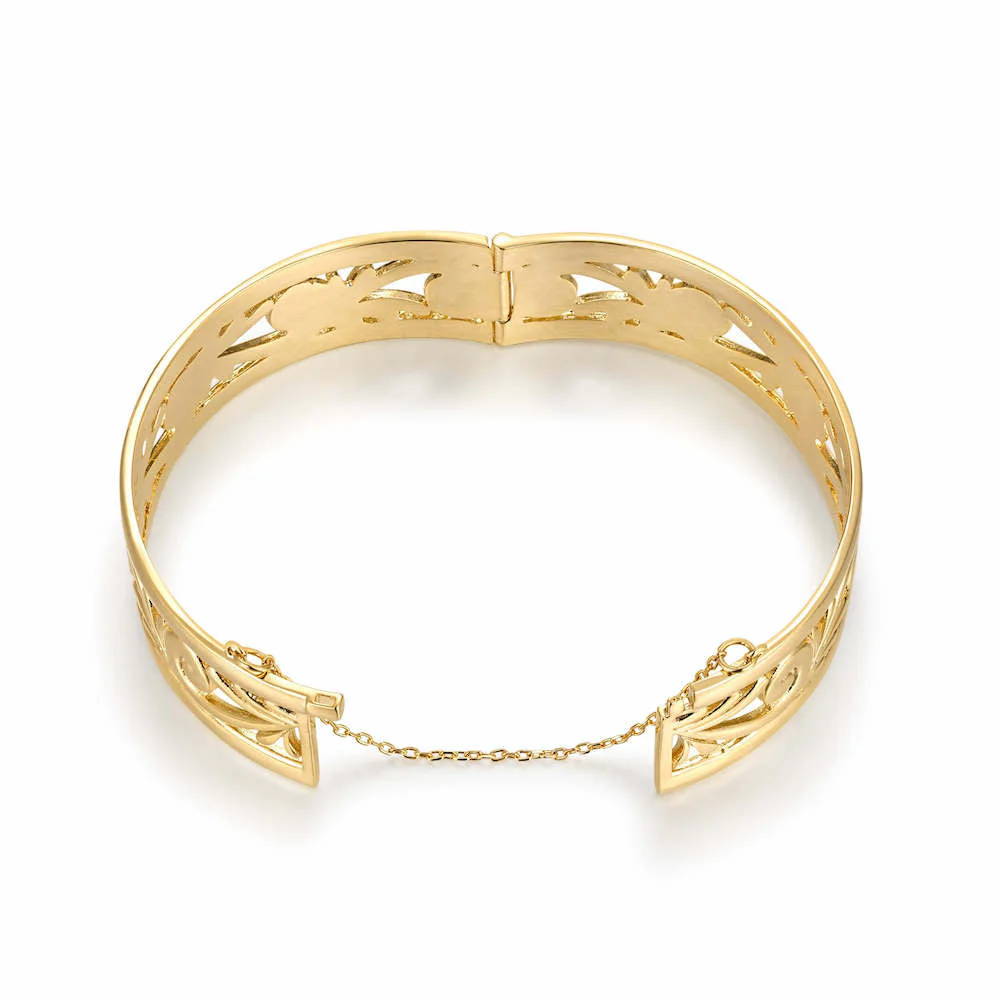 20mm Gold Filigree Bangle Bracelet with Safety Chain - Image 5