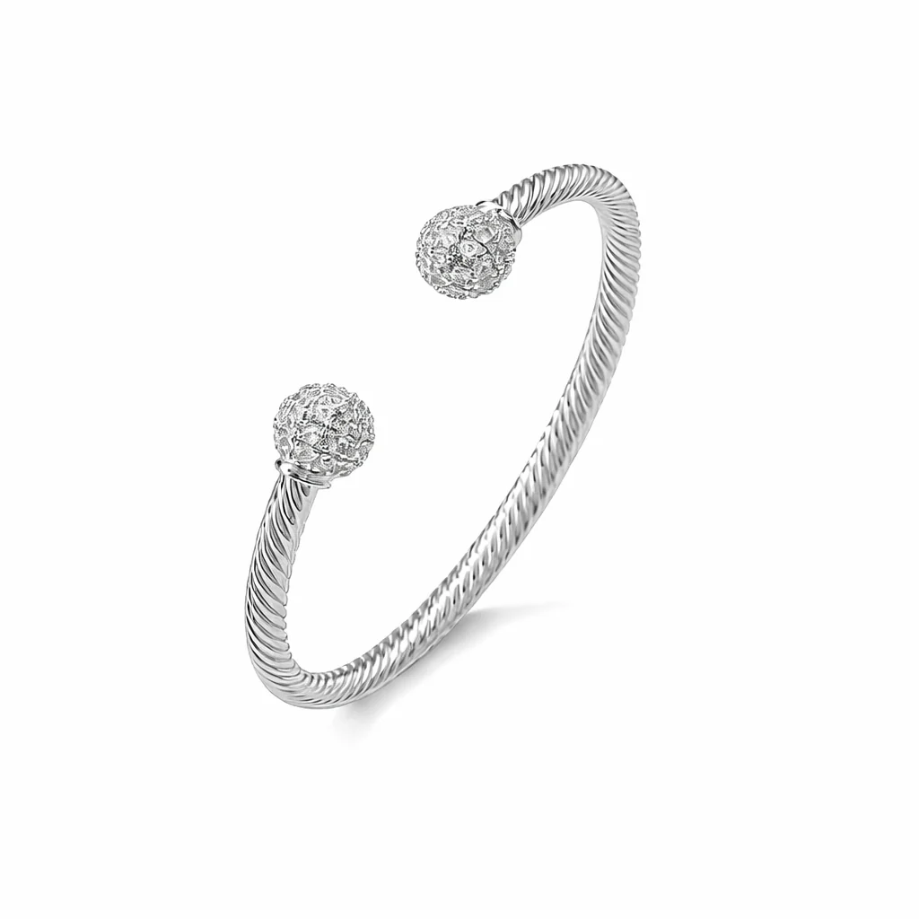 New 4mm Silver Ball Torque Bangle Bracelet with Stones 7.5/8 Inch - Image 3