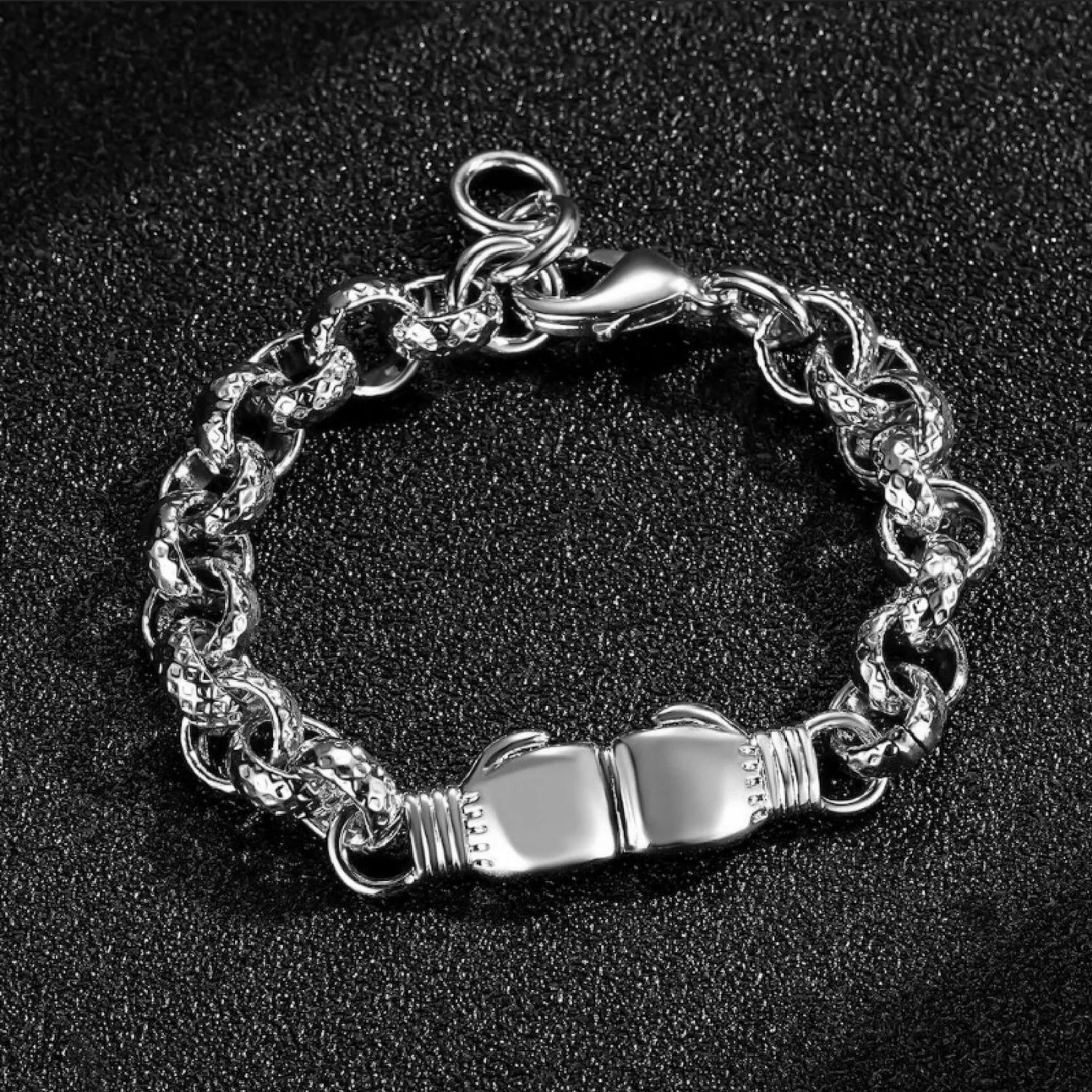 New 8mm Silver Double Boxing Glove Belcher Bracelet 8 Inches - Image 2