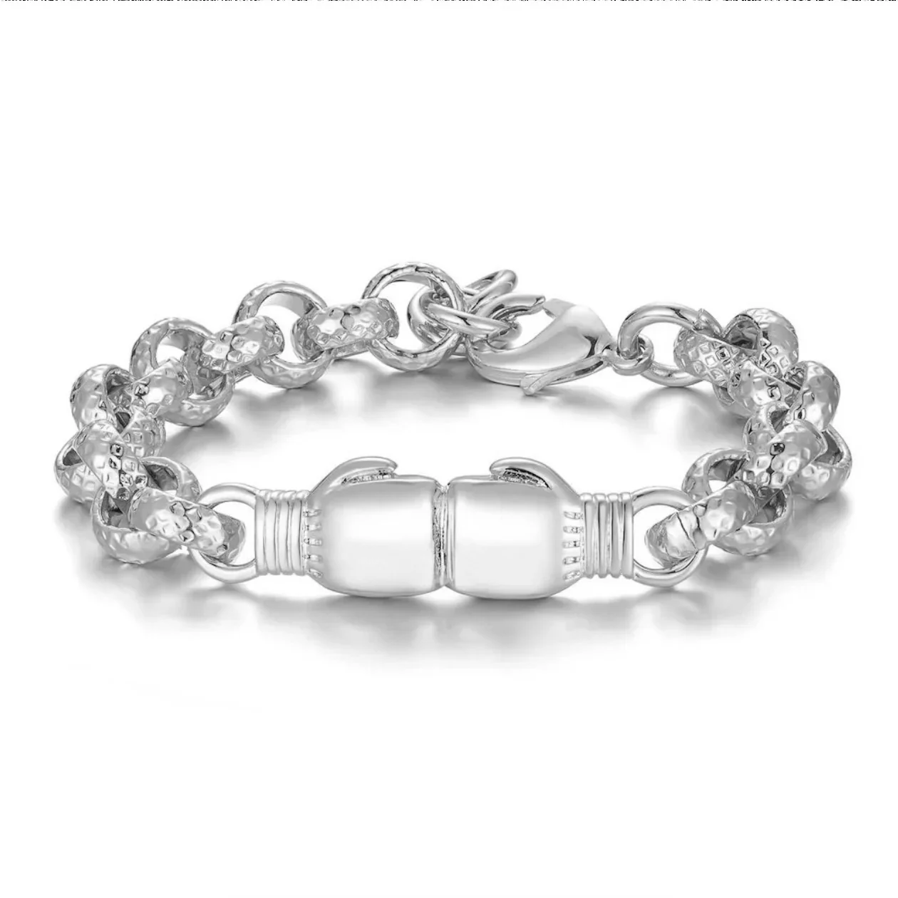 New 8mm Silver Double Boxing Glove Belcher Bracelet 8 Inches - Image 4