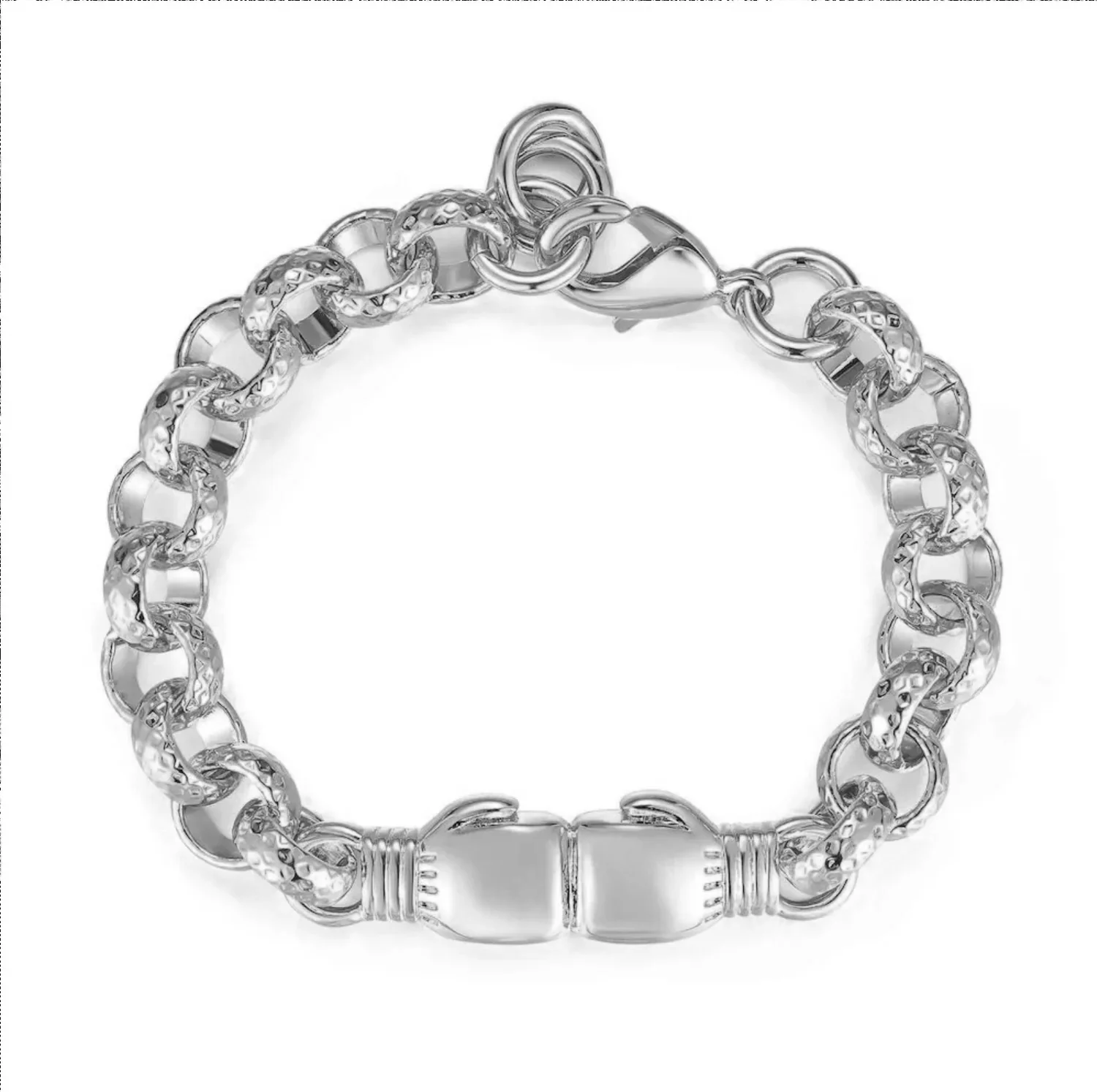 New 8mm Silver Double Boxing Glove Belcher Bracelet 8 Inches - Image 5