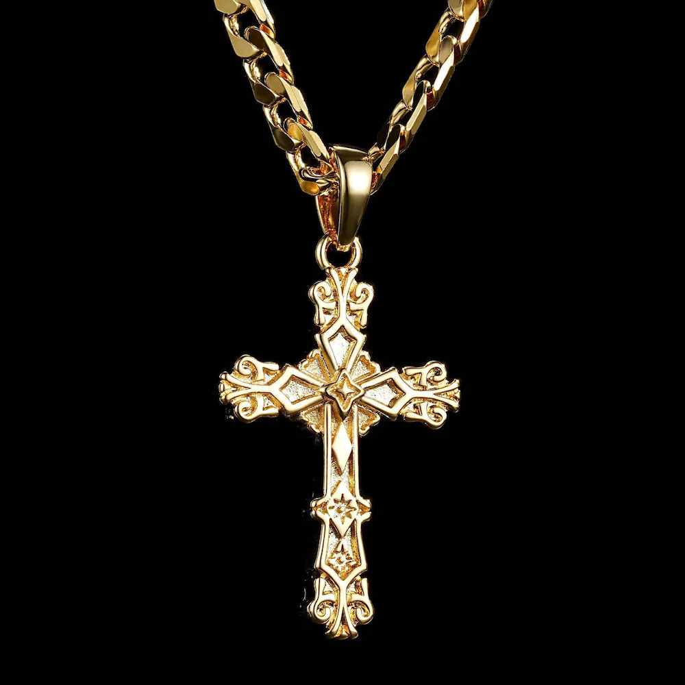 Gold Filigree Cross Pendant Necklace 22inches