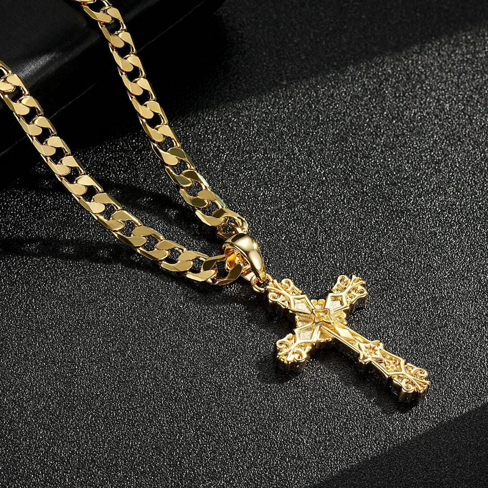 Gold Filigree Cross Pendant Necklace 22inches - Image 3