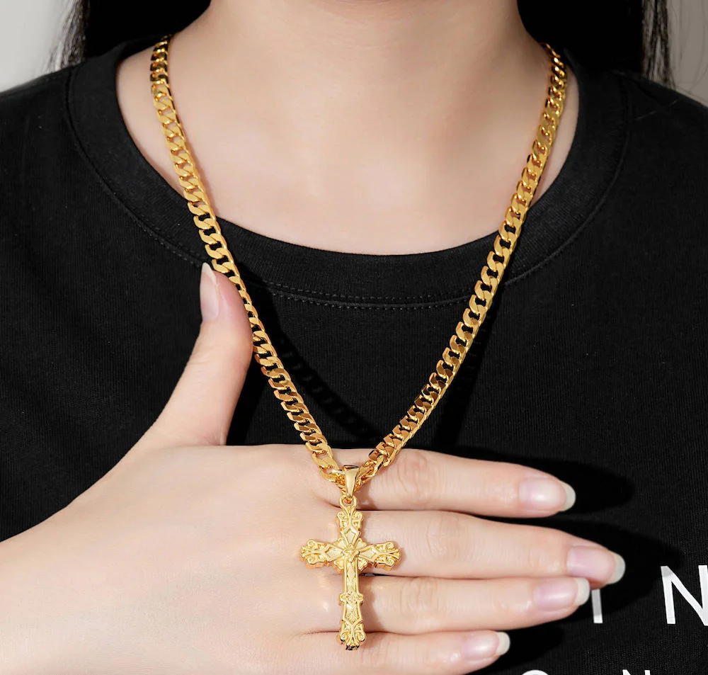 Gold Filigree Cross Pendant Necklace 22inches - Image 4