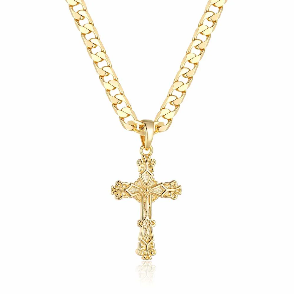Gold Filigree Cross Pendant Necklace 22inches - Image 5