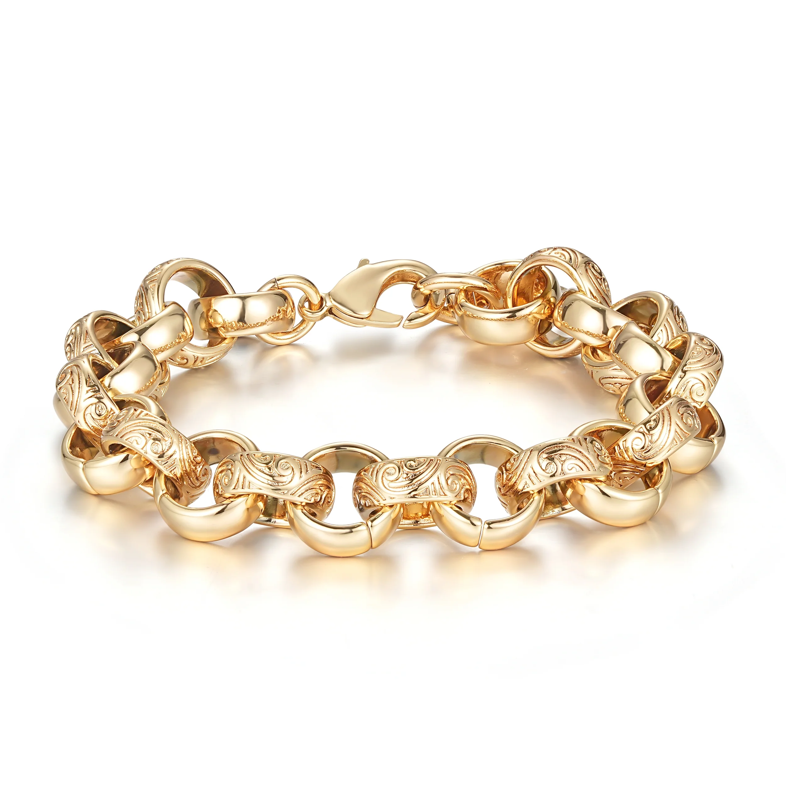 Gold Ornate Belcher Bracelet 15mm - Image 4