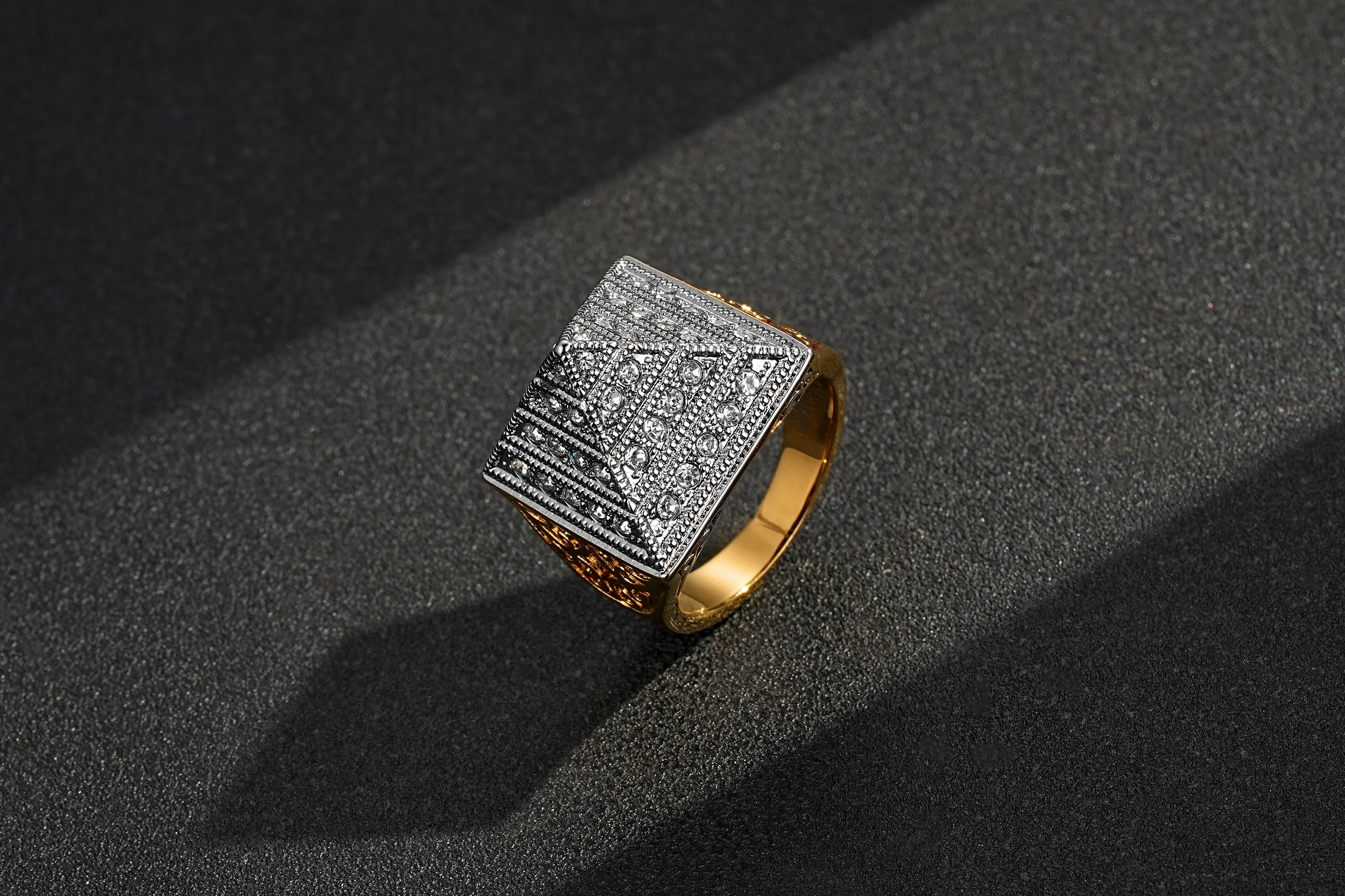 Gold Two-Tone CZ Pyramid Ring