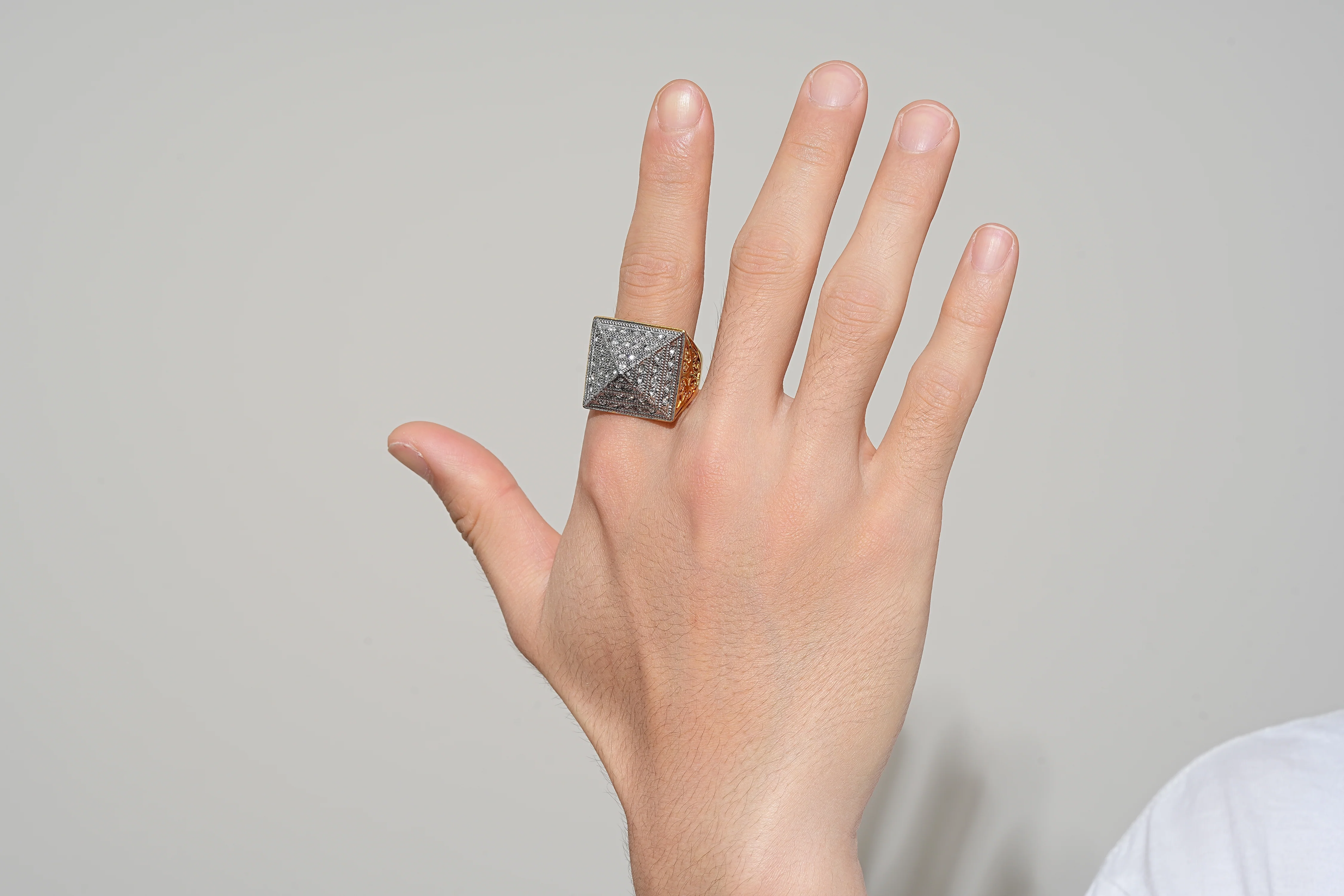 Gold Two-Tone CZ Pyramid Ring - Image 3