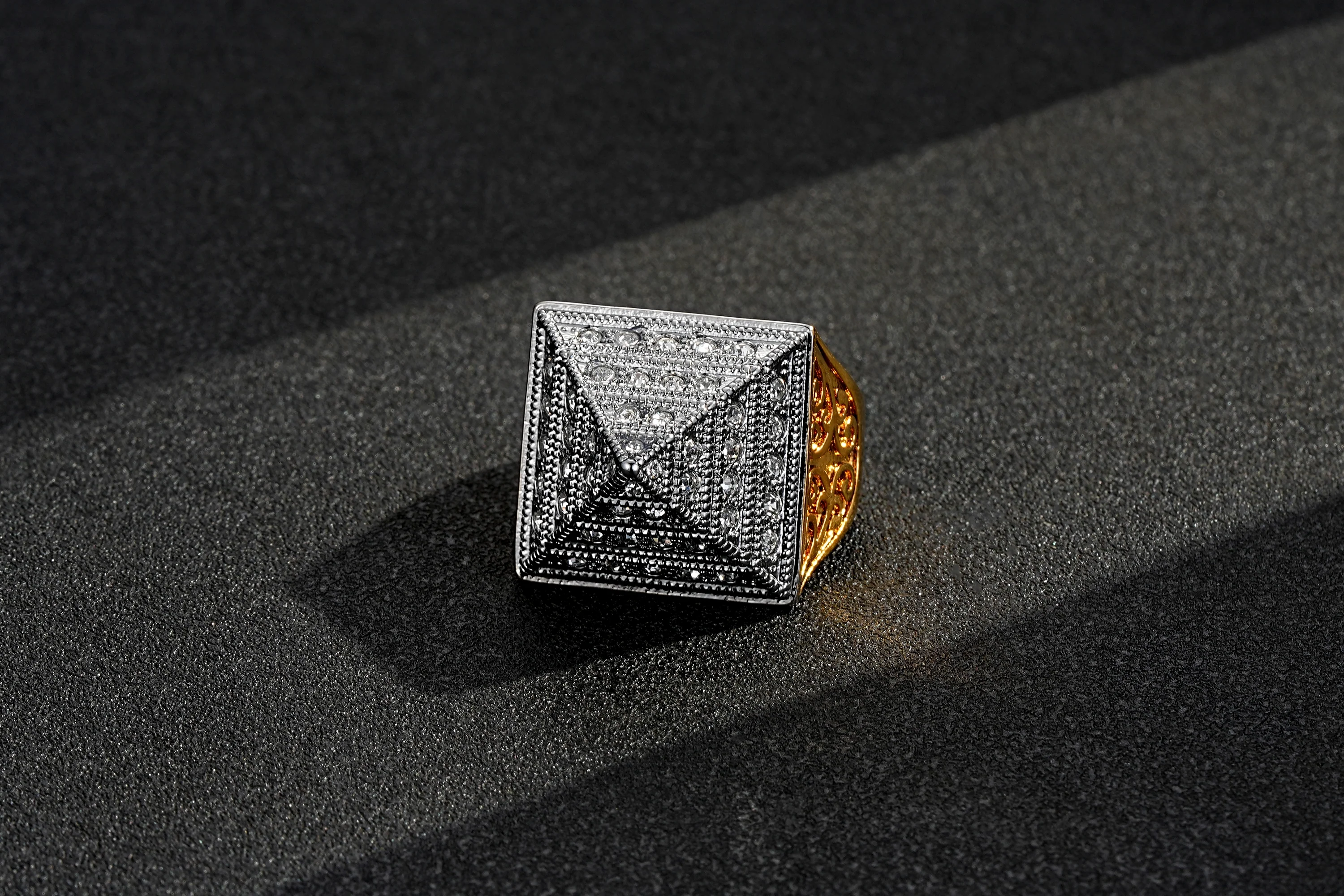 Gold Two-Tone CZ Pyramid Ring - Image 4