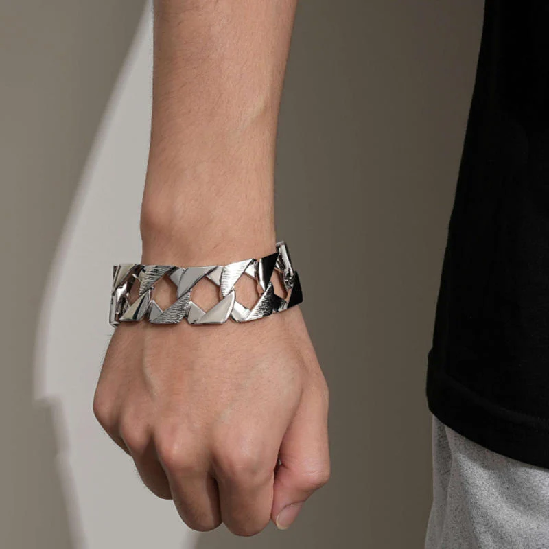 27mm Silver Bark Chaps Cuban Curb Bracelet 9 Inches - Image 3