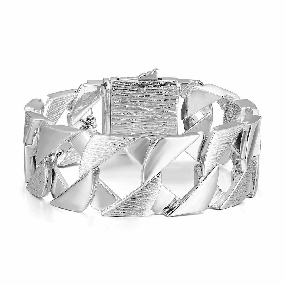 27mm Silver Bark Chaps Cuban Curb Bracelet 9 Inches - Image 4