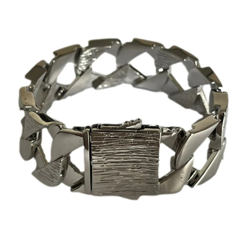 27mm Silver Bark Chaps Cuban Curb Bracelet 9 Inches - Image 5