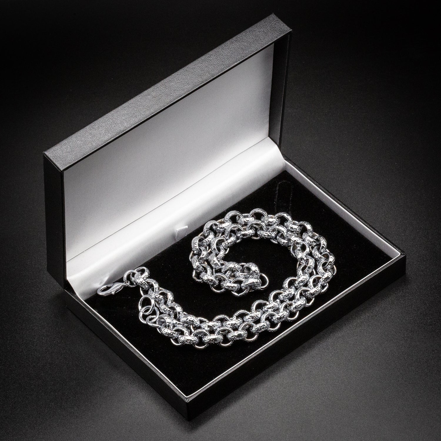 Premium 12mm Silver Plated Diamond Cut Pattern Belcher Chain 30 Inch - Image 2
