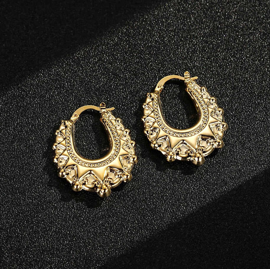 Gold Oval Gypsy Creole Earrings 30mm