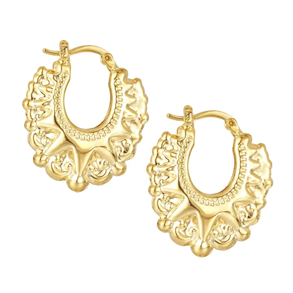 Gold Round Gypsy Creole Earrings 35mm - Image 2