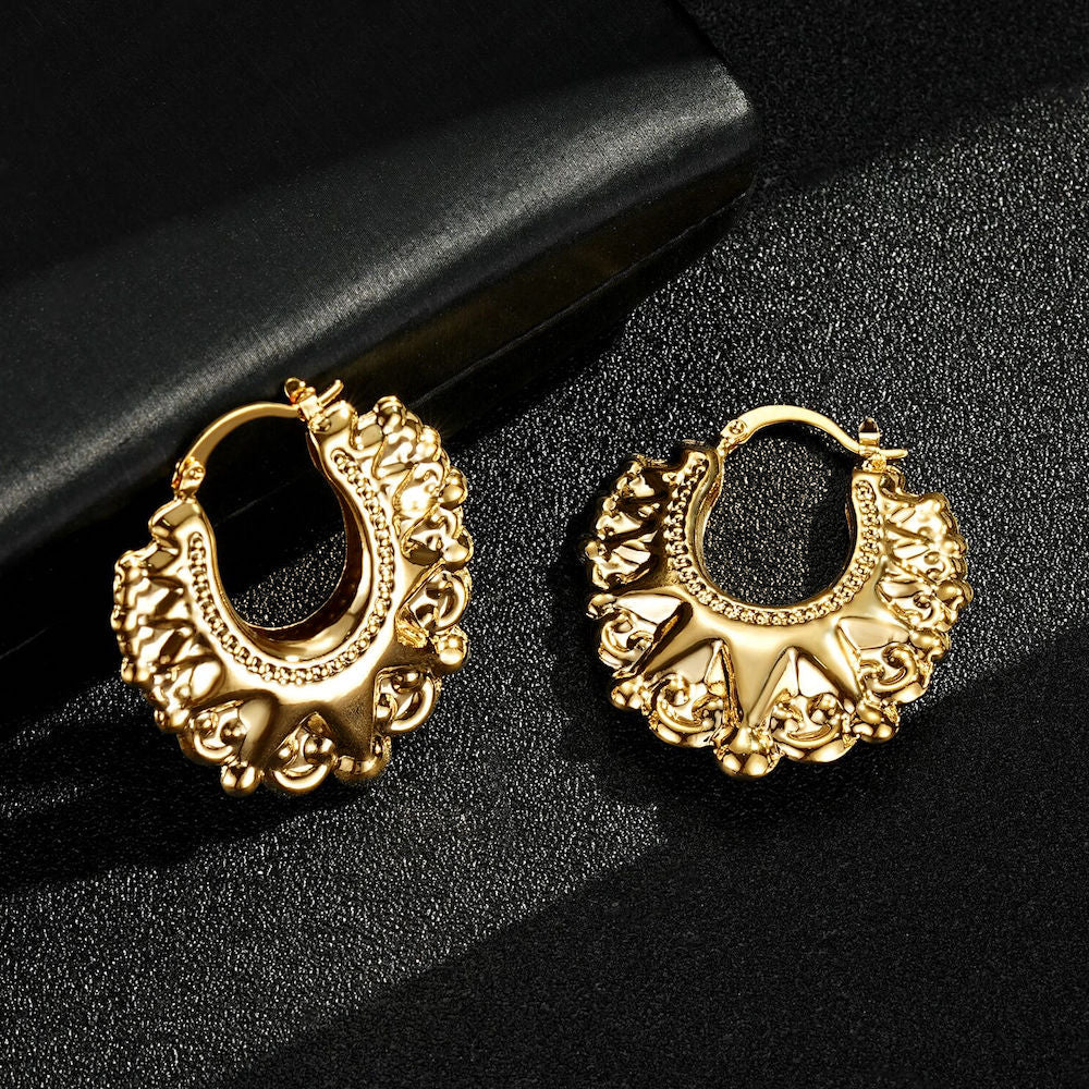 Gold Round Gypsy Creole Earrings 35mm - Image 3