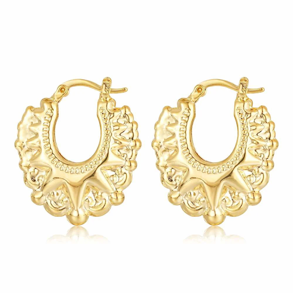 Gold Round Gypsy Creole Earrings 35mm - Image 4