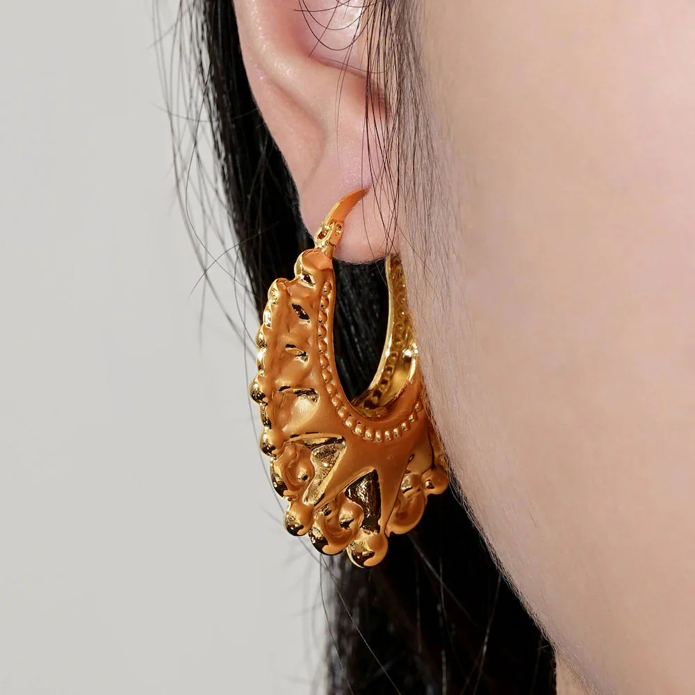 Gold Round Gypsy Creole Earrings 35mm - Image 5