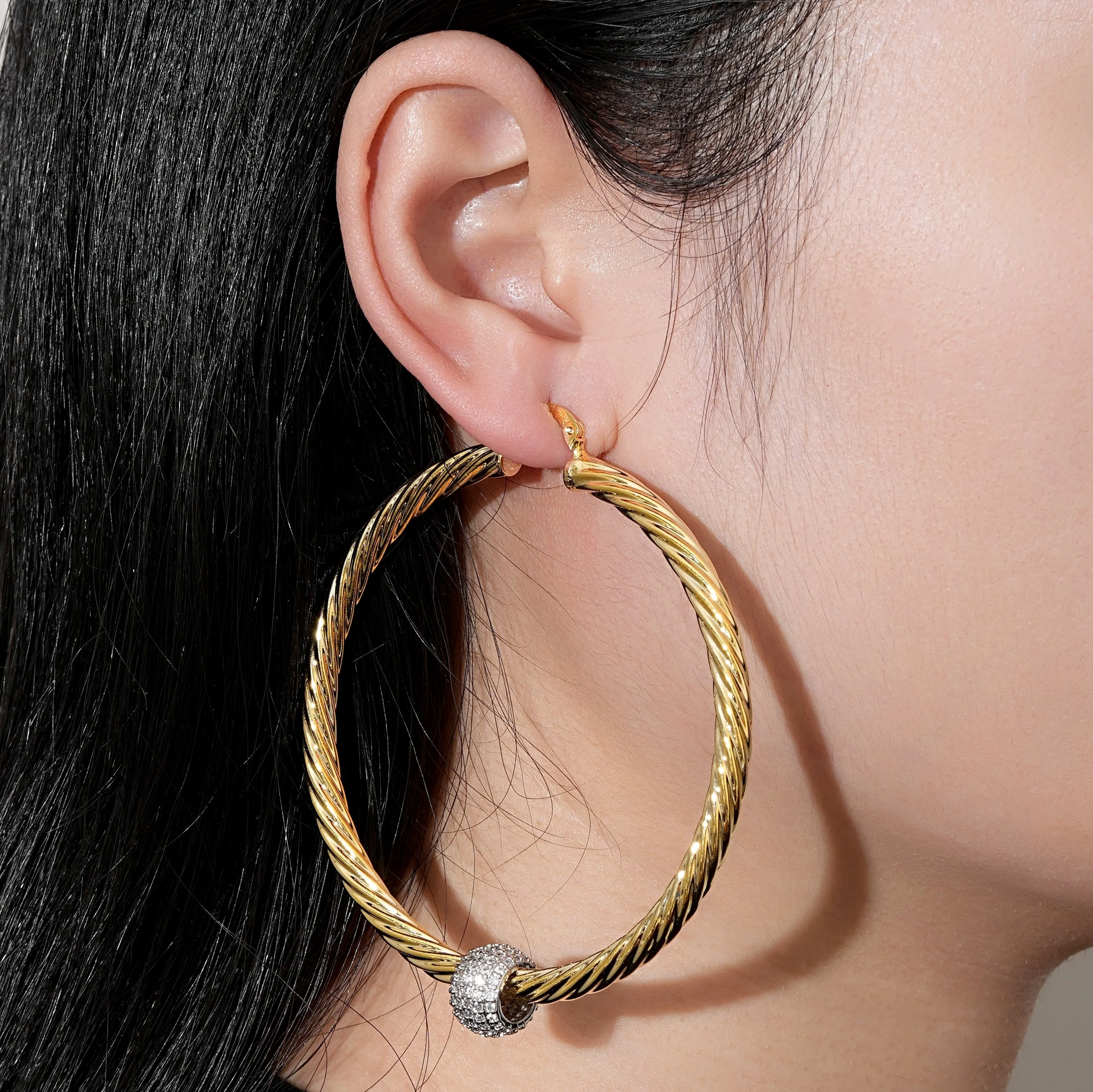 Gold 68mm Twist Hoop Earrings Disco Ball - Image 3