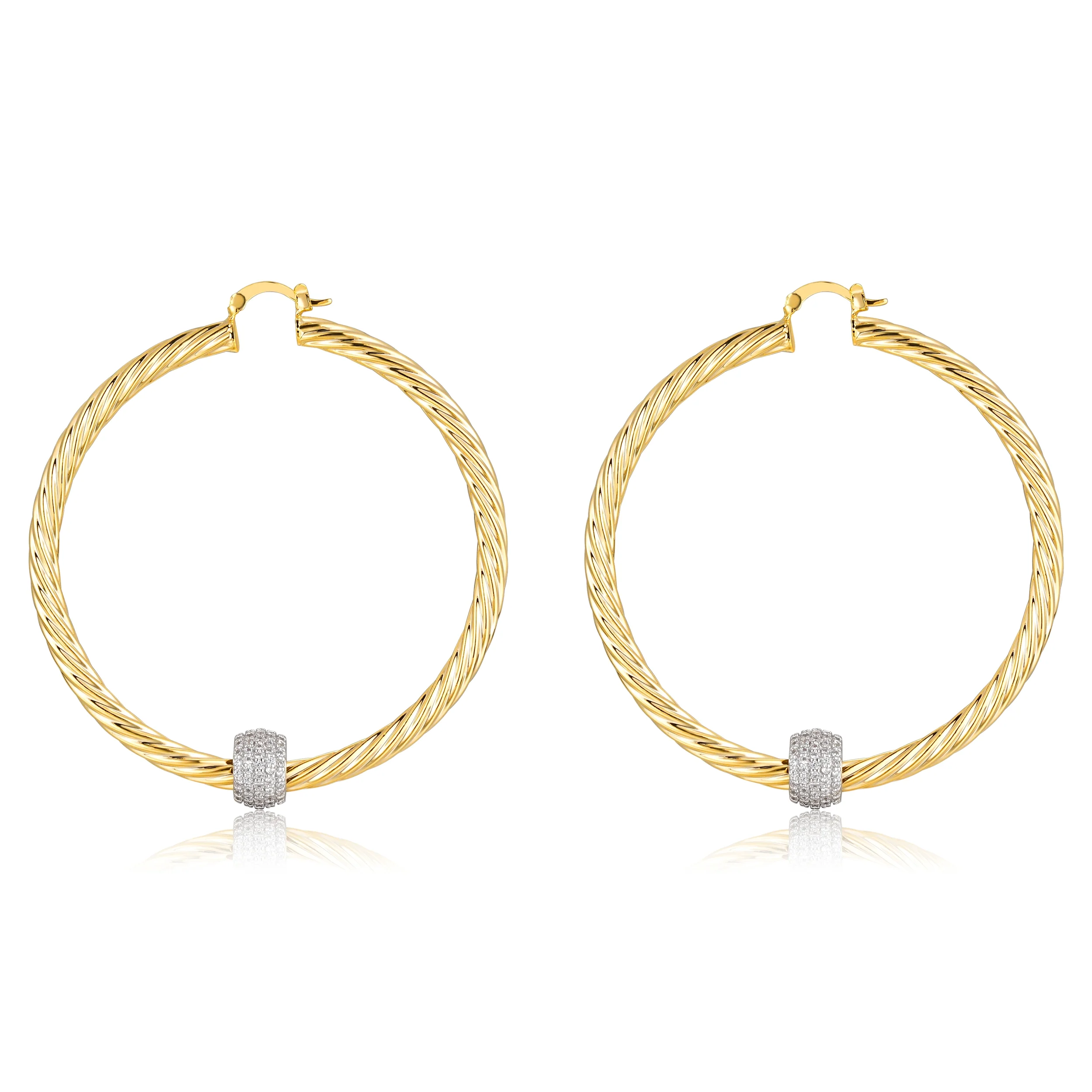 Gold 68mm Twist Hoop Earrings Disco Ball - Image 4