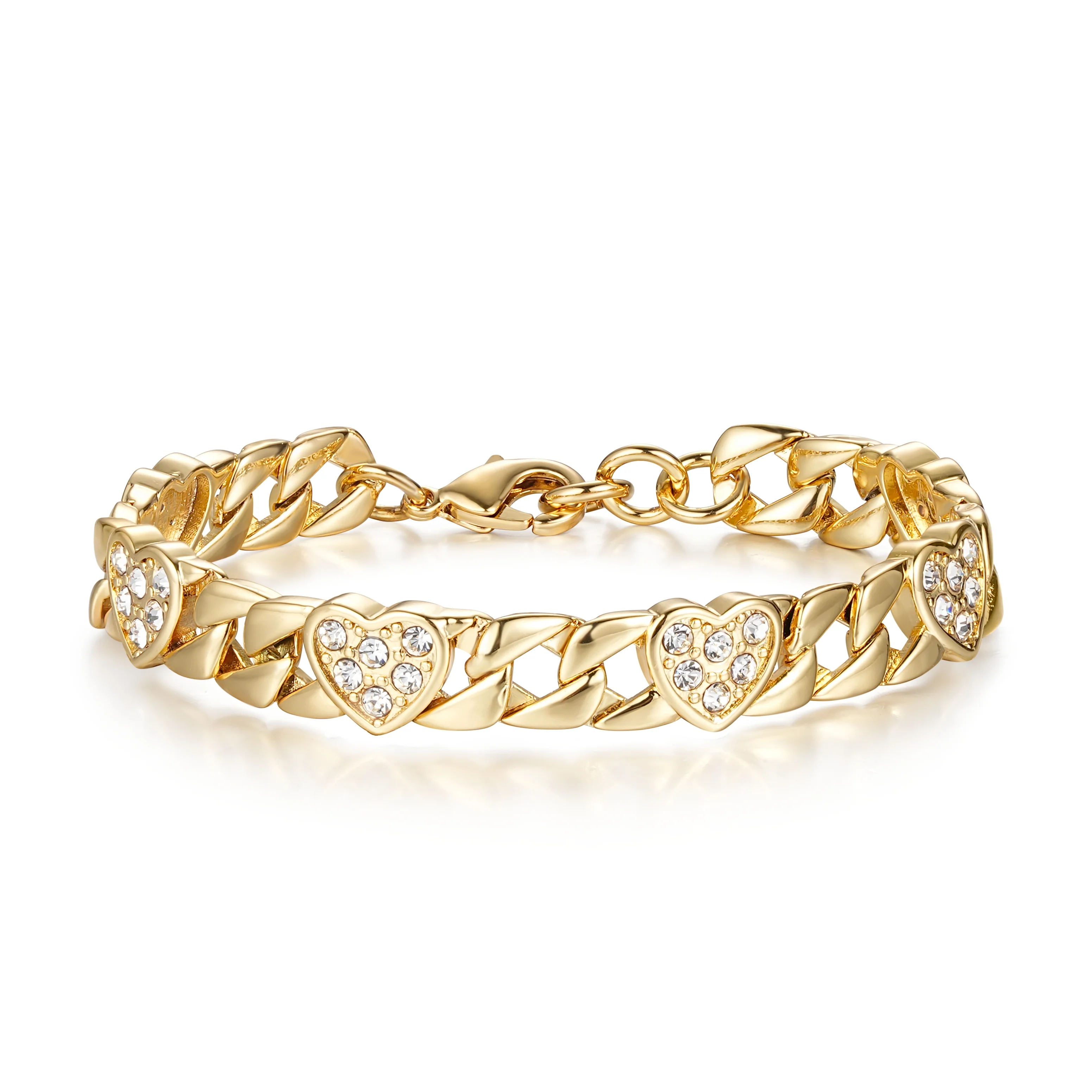 Gold Heart Curb Bracelet 7mm - Image 4