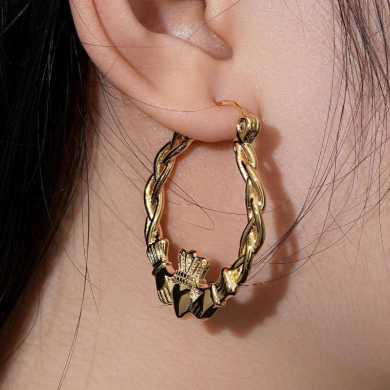 40mm Light Gold Claddagh Hoop Earrings - Image 3