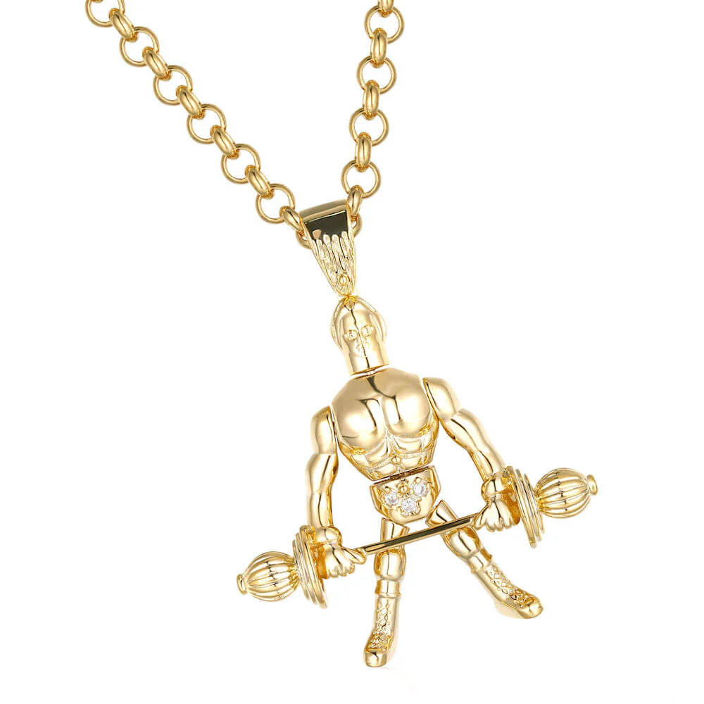Gold Weightlifter Pendant Necklace 22inches - Image 3