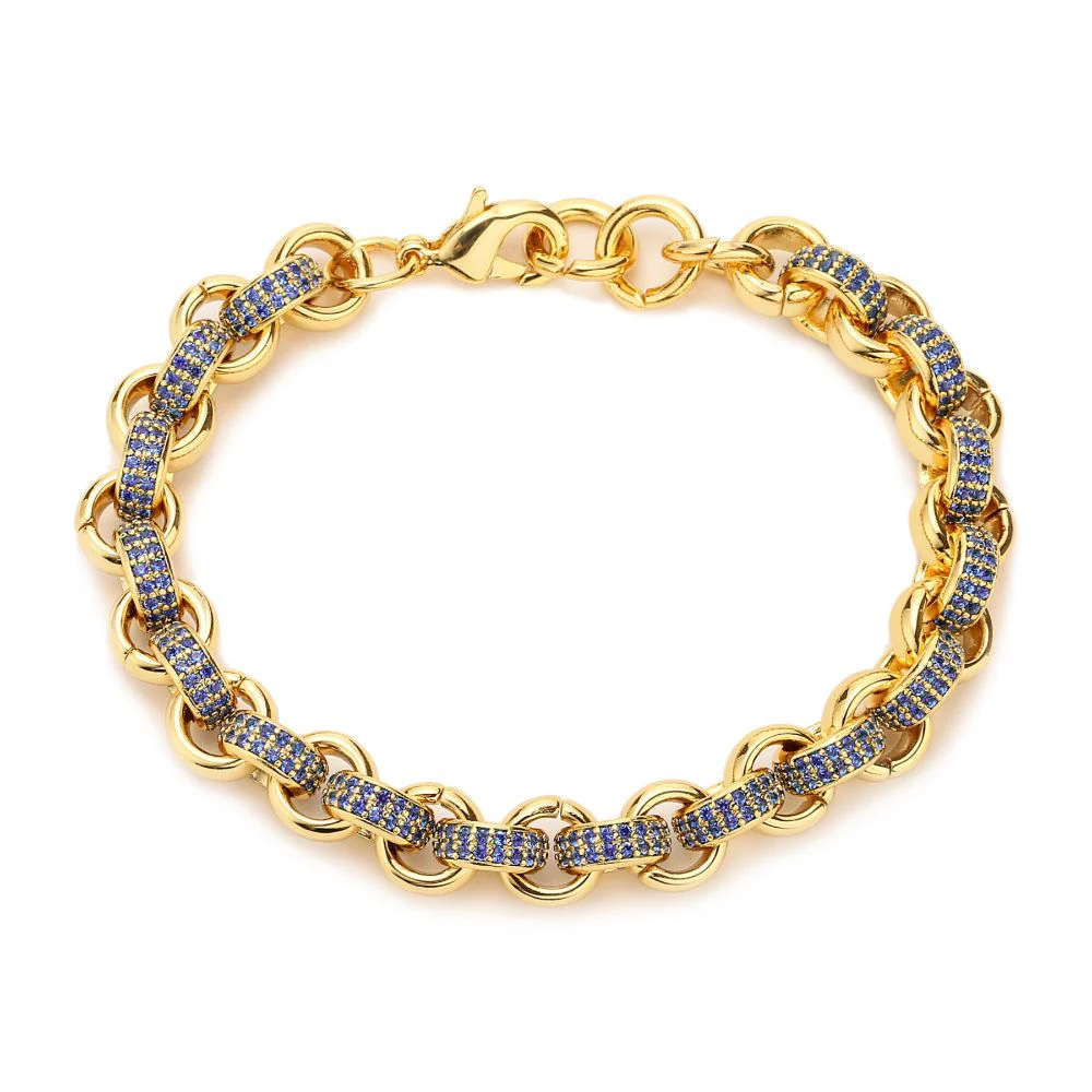 8mm Gold Dark Blue Stone Belcher Bracelet 6/7 Inches - Image 2