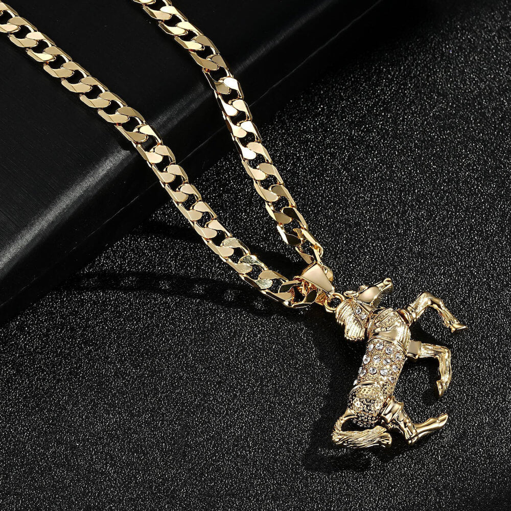 Gold Horse Pendant with Pink Stones