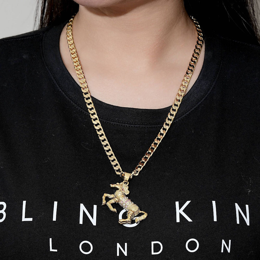 Gold Horse Pendant with Pink Stones - Image 4