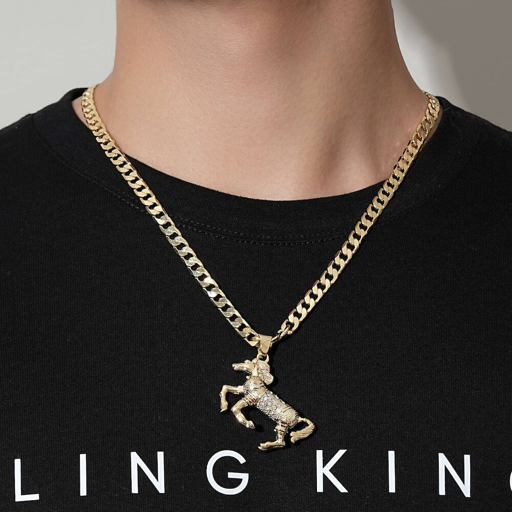 Gold Horse Pendant with Pink Stones - Image 5