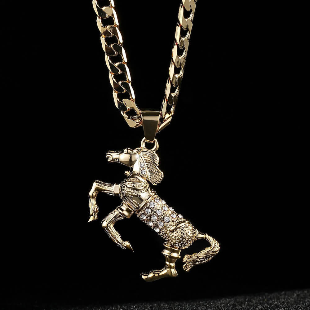 Gold Horse Pendant with Pink Stones - Image 8
