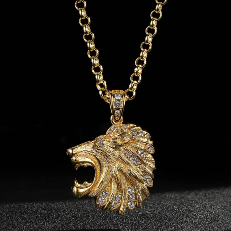 Gold Lion Head Pendant Necklace