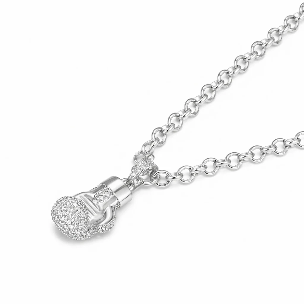 Silver Boxing Glove Pendant Necklace 22inches